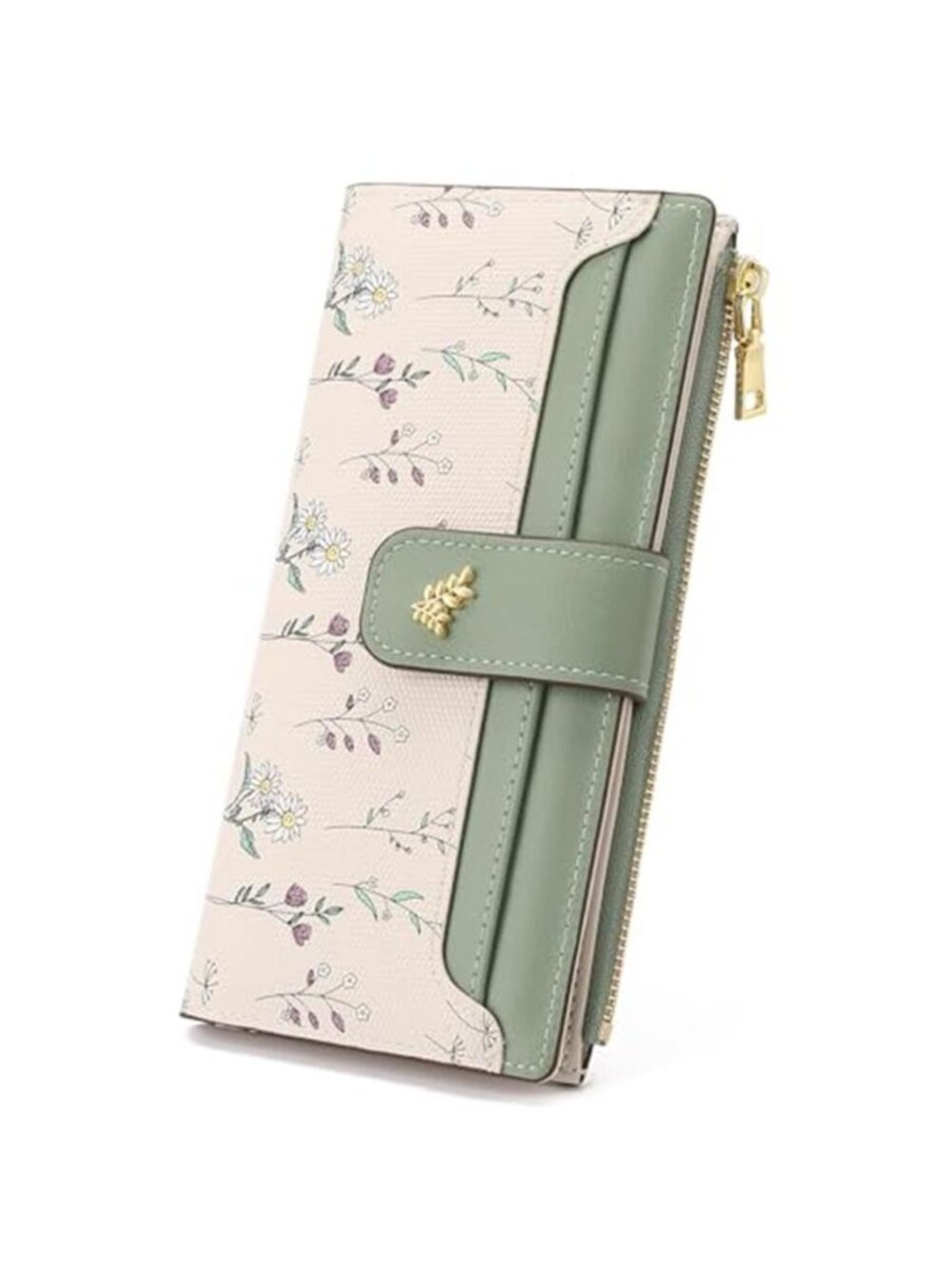 Womens Slim RFID Blocking Floral Vegan Leather Bifold Wallet Zipper Card Holder